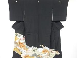 アンティーク　山里に群鶴模様刺繍留袖(比翼付き)